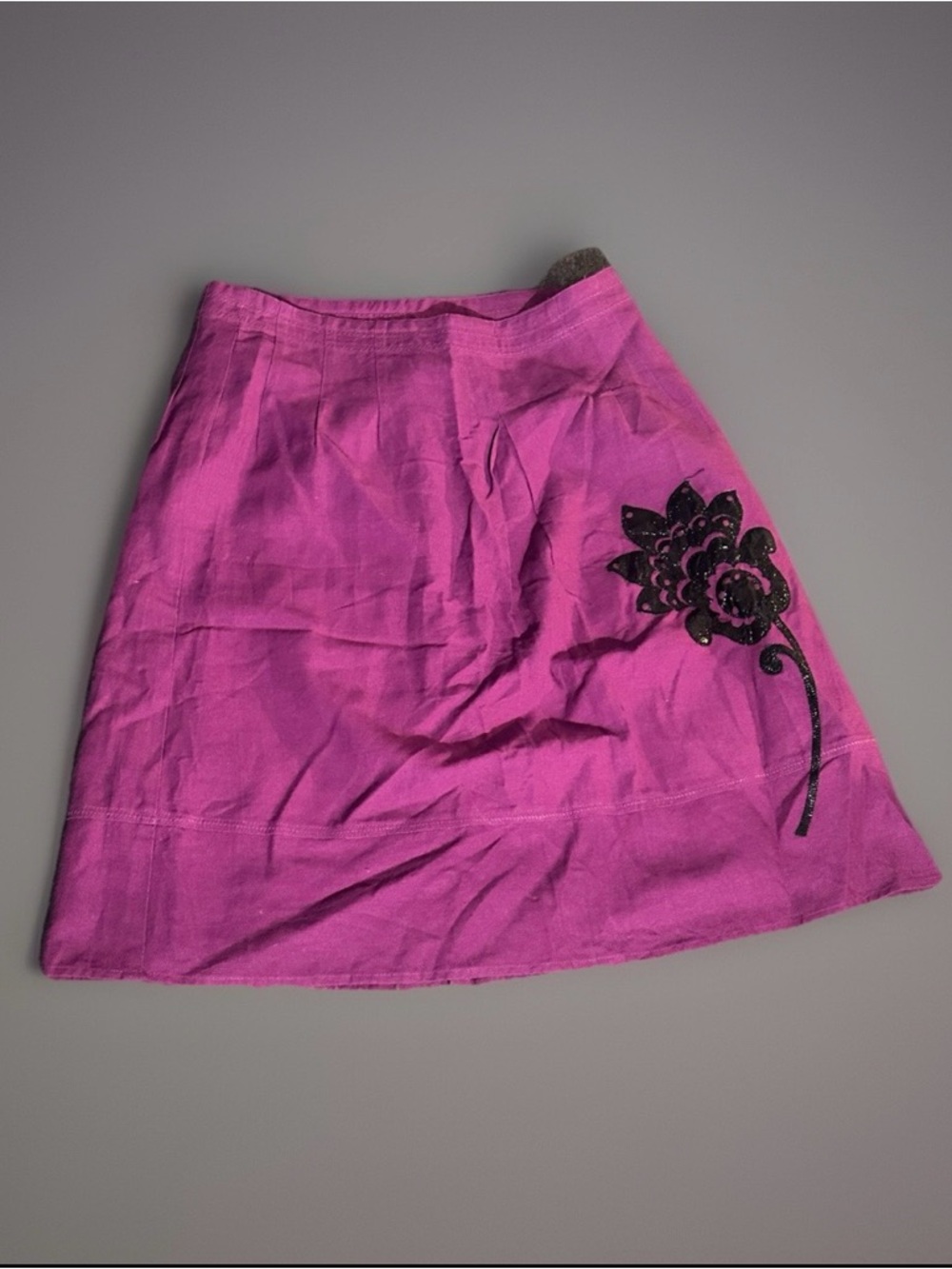 Lily Stanhope Linen Blend Pink A-Line Skirt with Floral Applique Sz 8